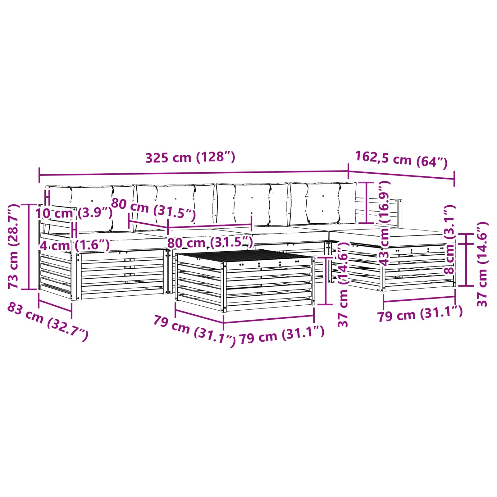 Zunanja garnitura za sedenje z blazino 6 pcs Naravna in smetana - slika 8