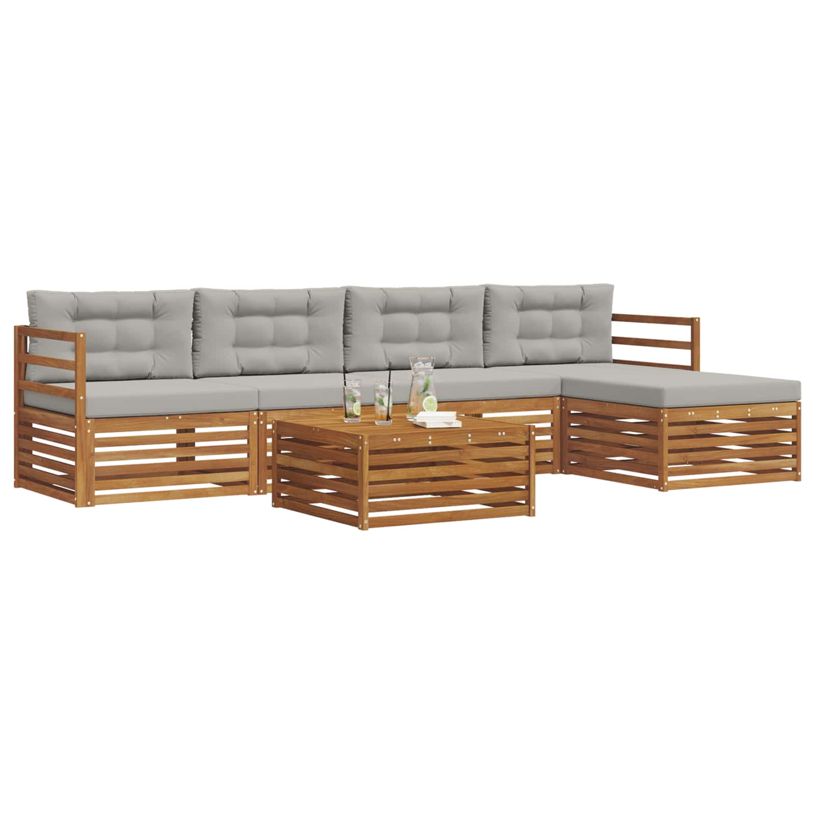 Zunanja garnitura za sedenje 6 pcs Naravna in svetlo siva - slika 3