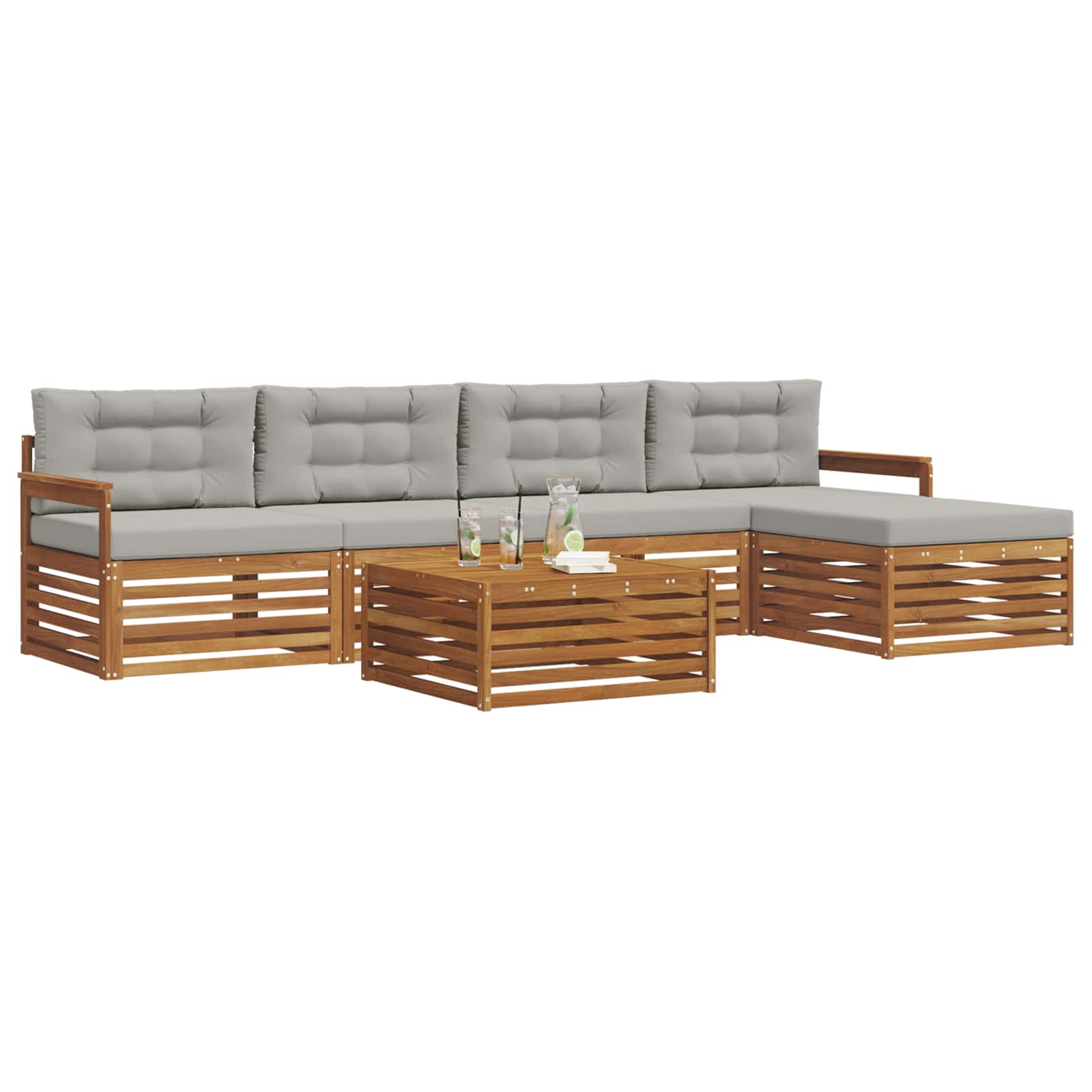 Thumbnail - vidaXL Outdoor-Sofagarnitur mit Kissen 6 pcs Natürlich und Hellgrau