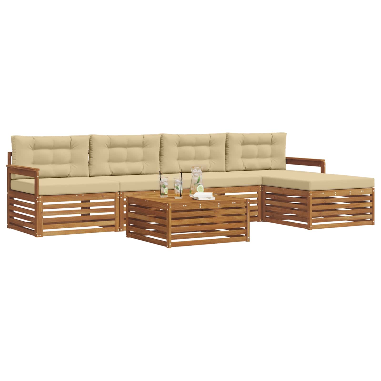 Zunanja garnitura za sedenje z blazino 6 pcs Naravna in bež - slika 3