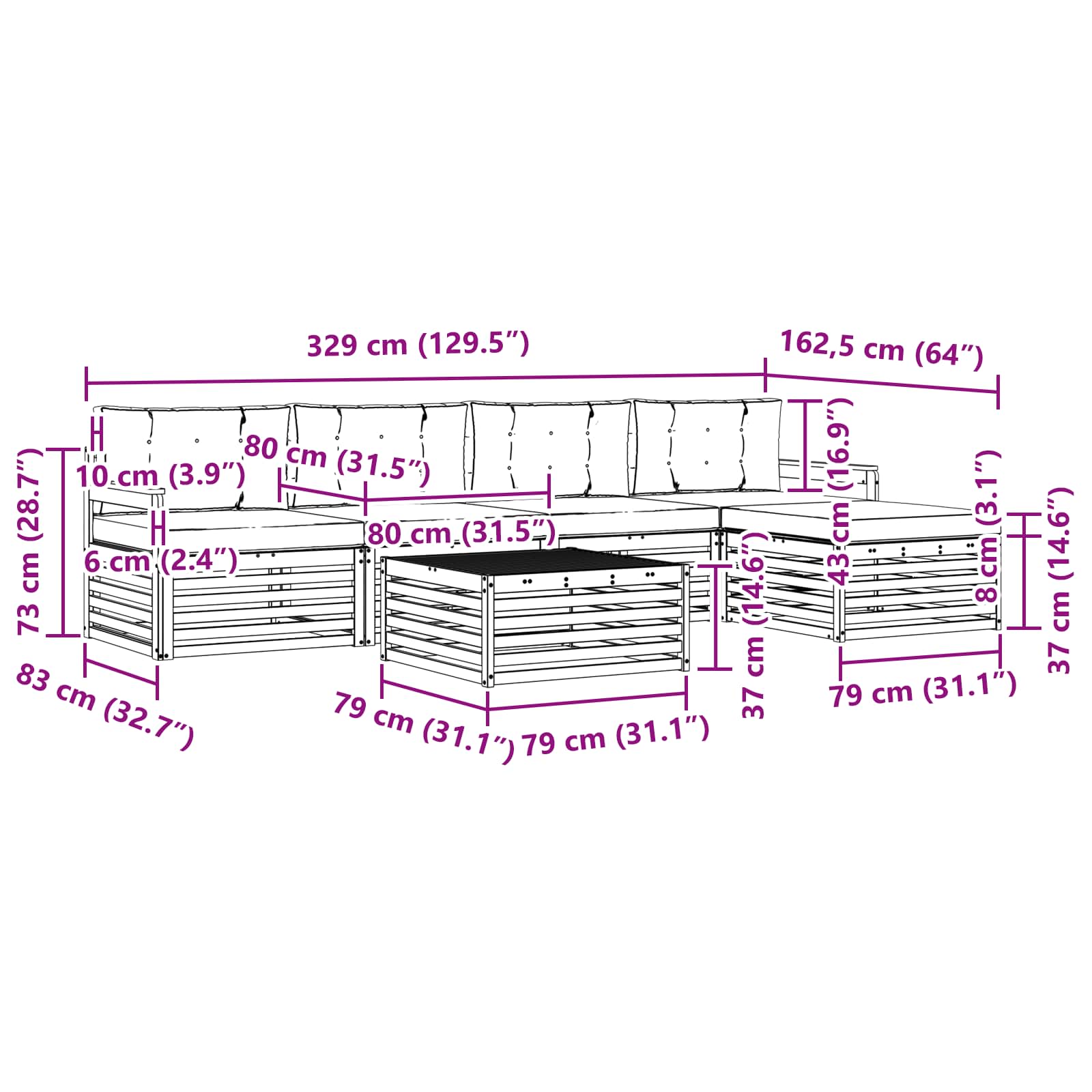 Zunanja garnitura za sedenje z blazino 6 pcs Naravna in bež - slika 8