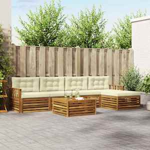 Zunanja garnitura za sedenje z blazino 6 pcs Naravna in smetana