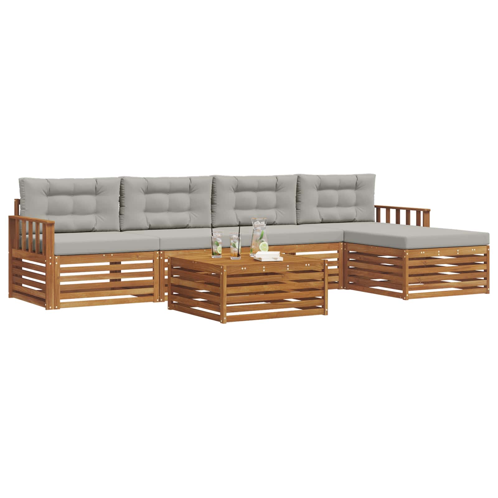 Zunanja garnitura za sedenje 6 pcs Naravna in svetlo siva - slika 3