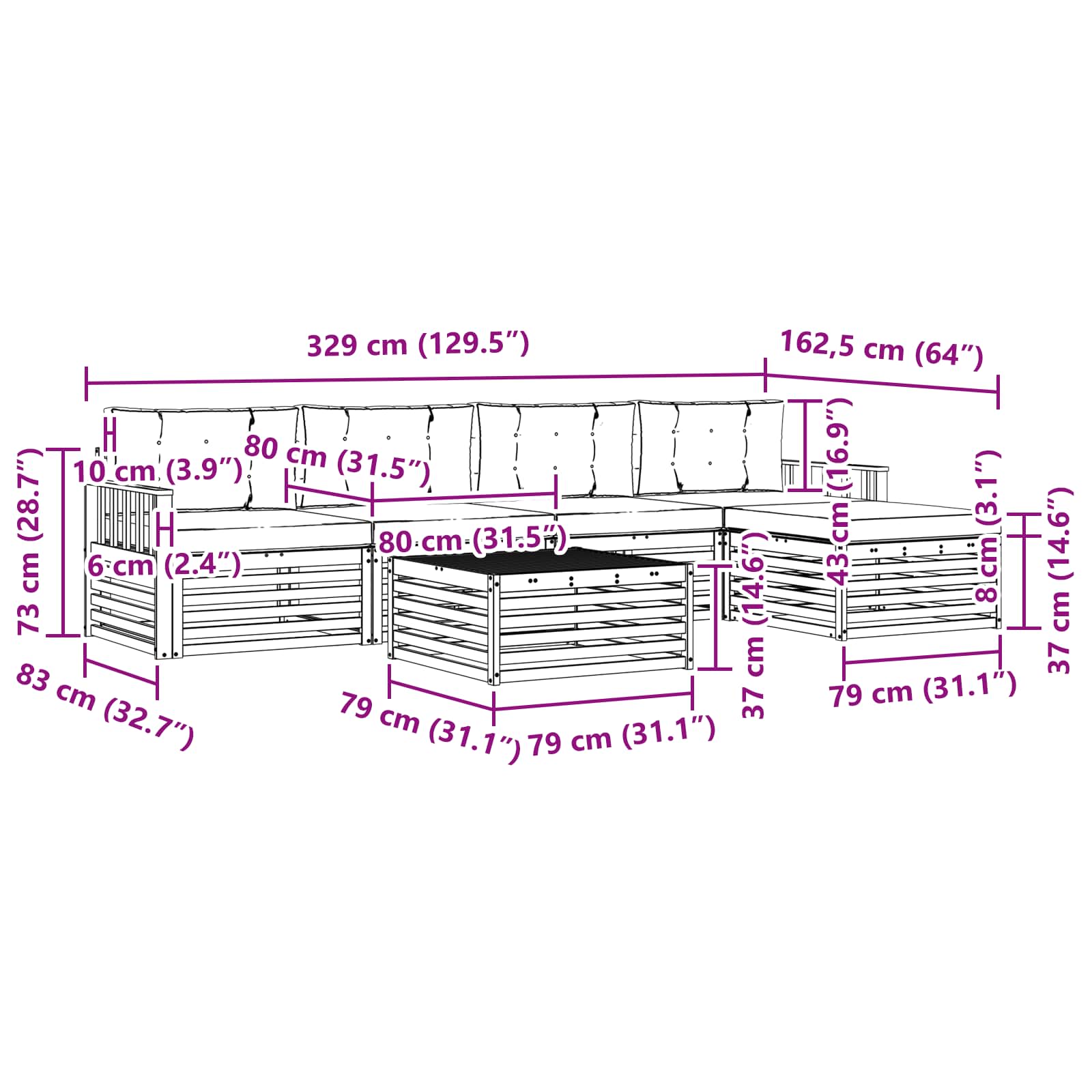 Zunanja garnitura za sedenje 6 pcs Naravna in antracitna - slika 8