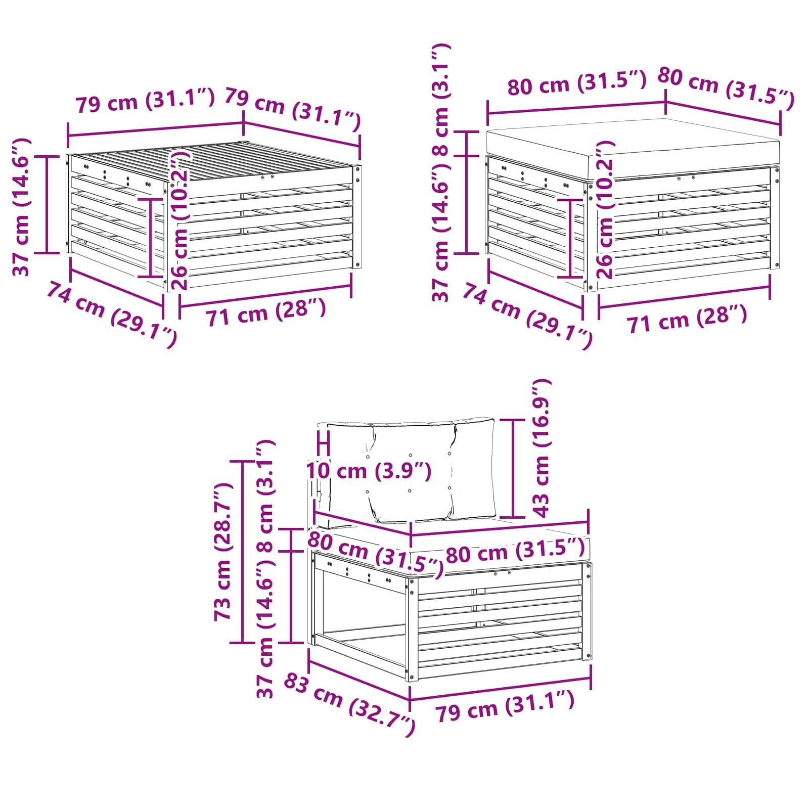 Zunanja garnitura za sedenje 6 pcs Naravna in antracitna - slika 9