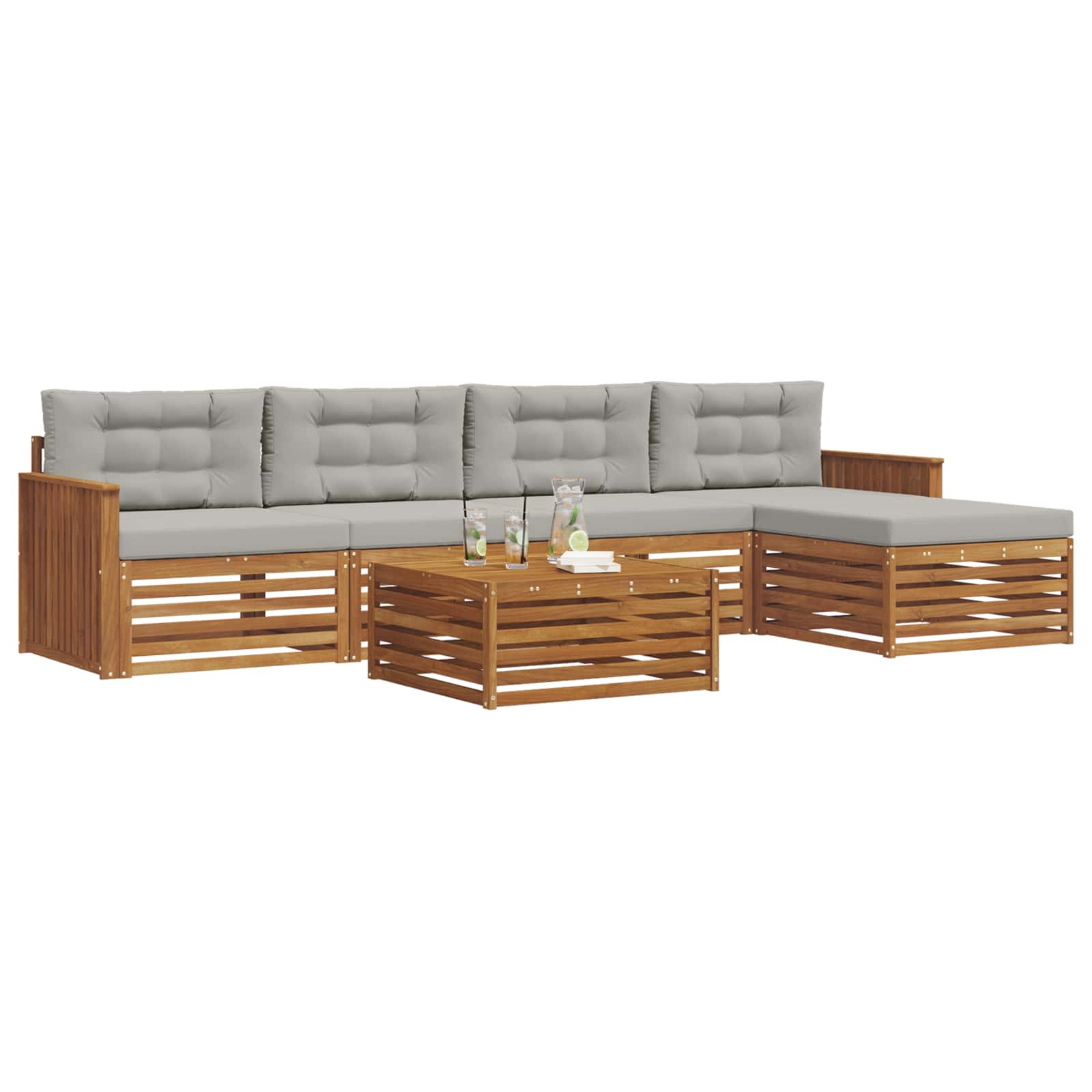 Thumbnail - vidaXL Outdoor-Sofagarnitur mit Kissen 6 pcs Natürlich und Hellgrau