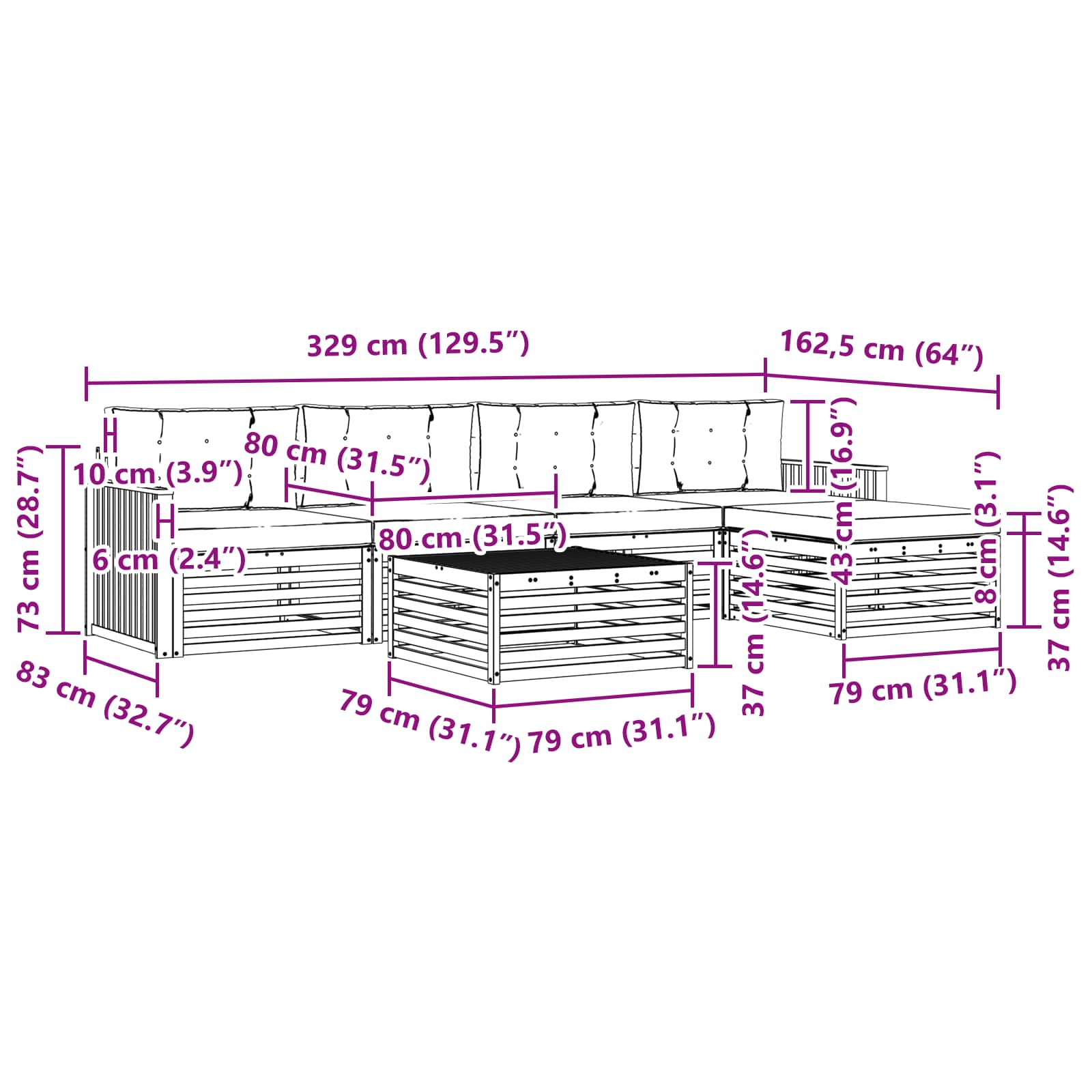 Zunanja garnitura za sedenje 6 pcs Naravna in svetlo siva - slika 8