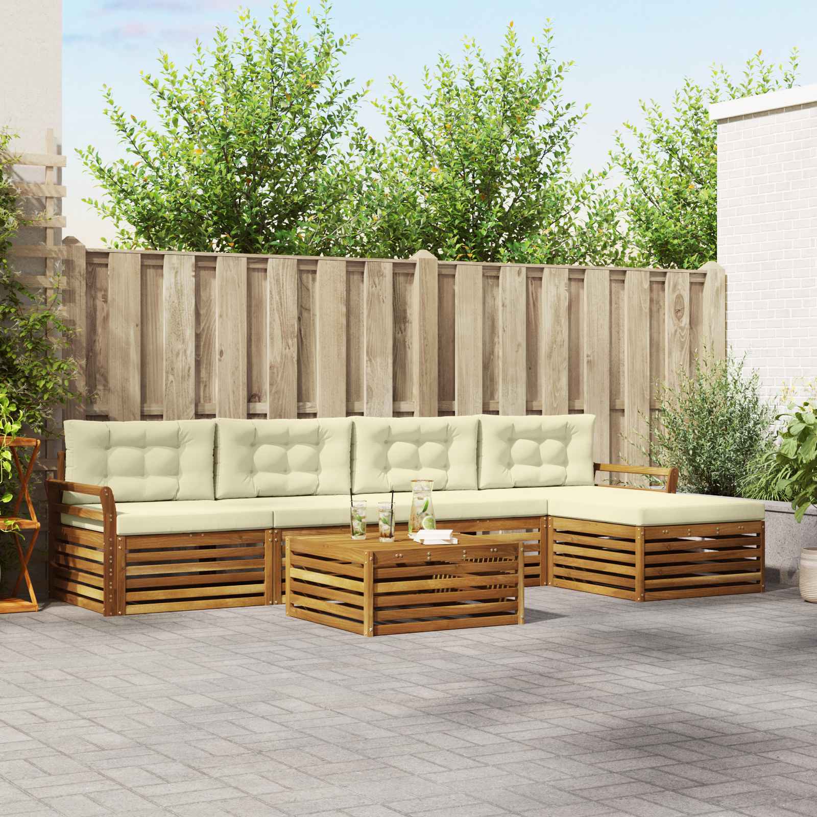 vidaXL Outdoor-Sofagarnitur mit Kissen 6 pcs Natur und Creme