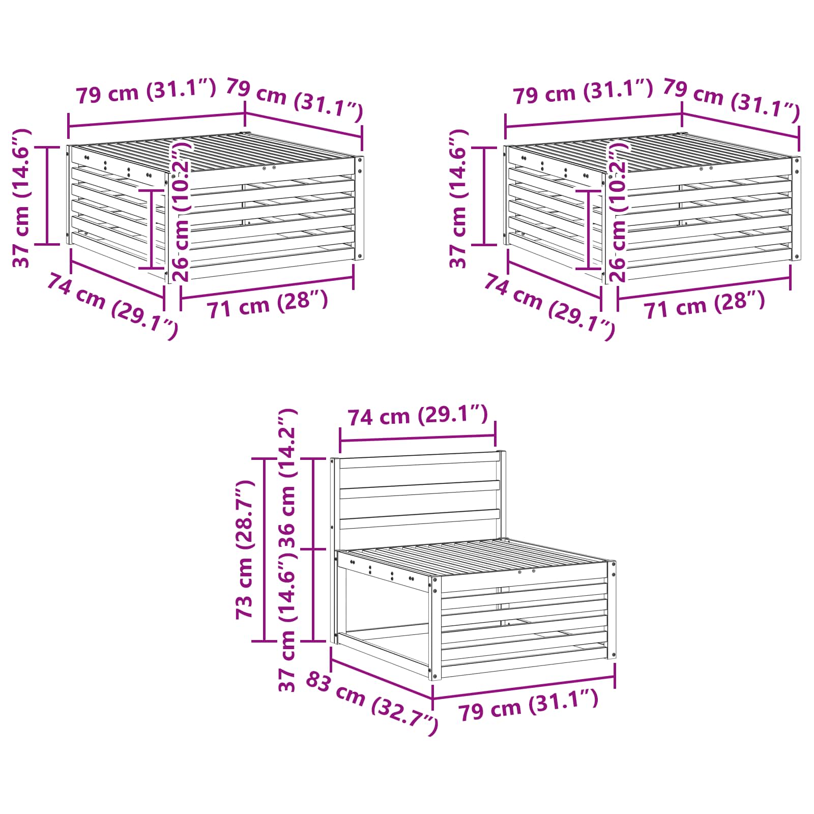 Zunanja garnitura za sedenje 6 pcs Naravna Masiven les akacije - slika 10