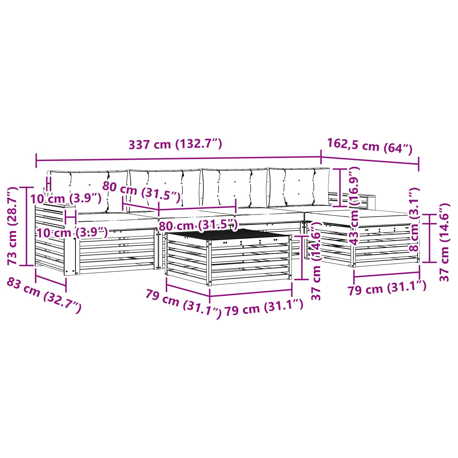 Zunanja garnitura za sedenje 6 pcs Naravna in svetlo siva - slika 8
