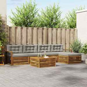 Zunanja garnitura za sedenje 6 pcs Naravna in svetlo siva