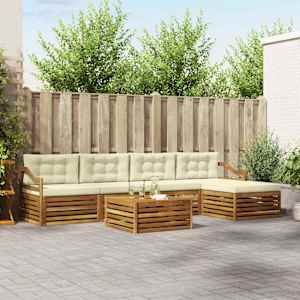 Zunanja garnitura za sedenje z blazino 6 pcs Naravna in smetana