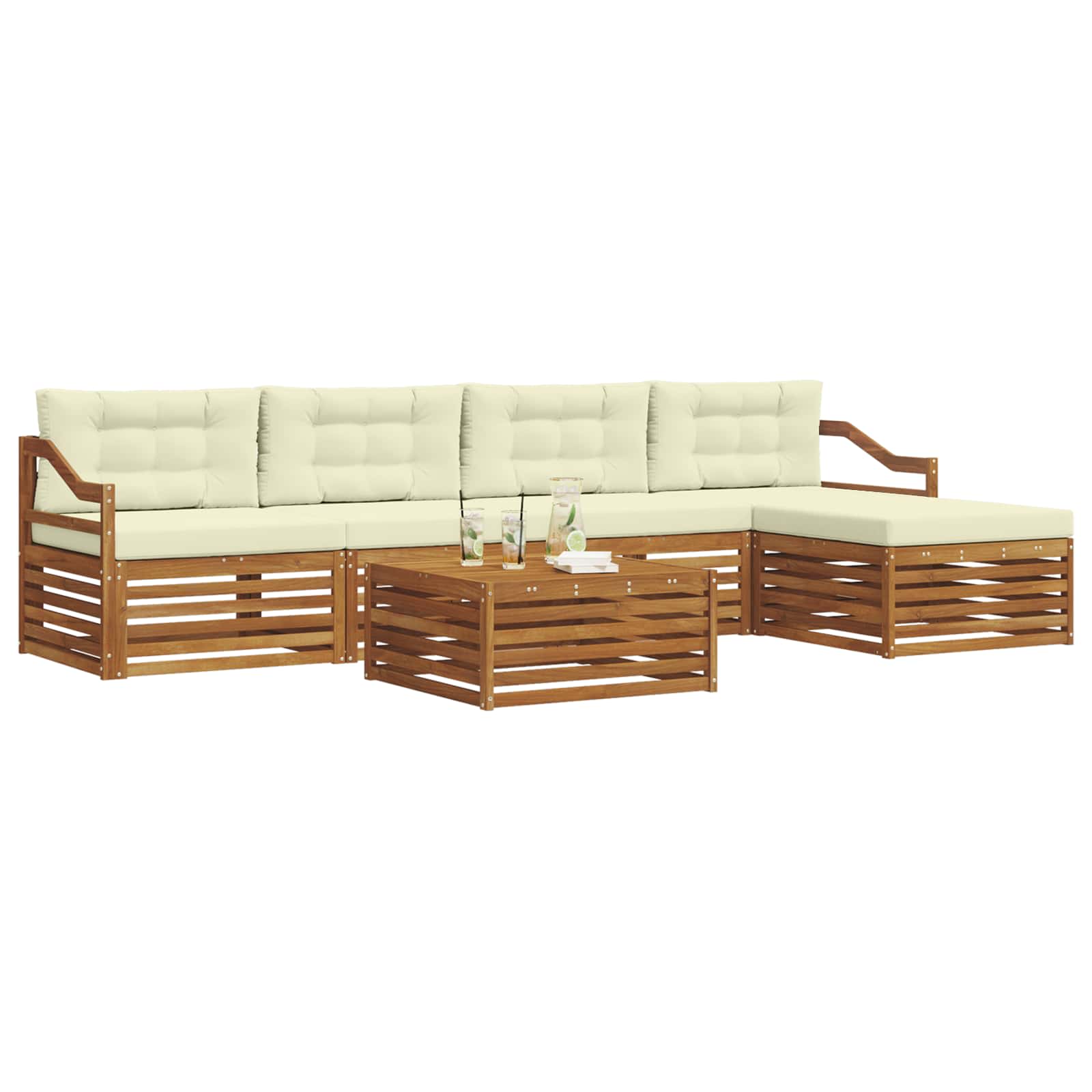 Zunanja garnitura za sedenje z blazino 6 pcs Naravna in smetana - slika 3