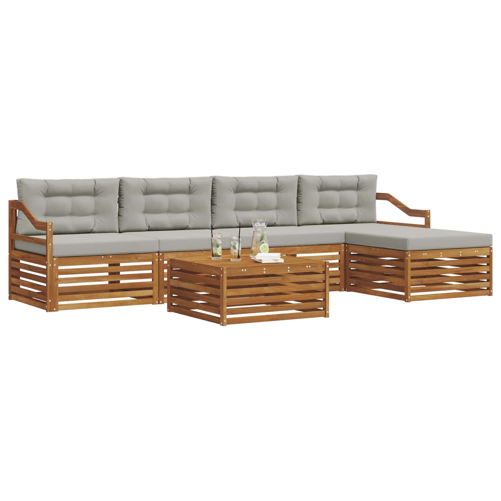 Thumbnail - vidaXL Outdoor-Sofagarnitur mit Kissen 6 pcs Natürlich und Hellgrau