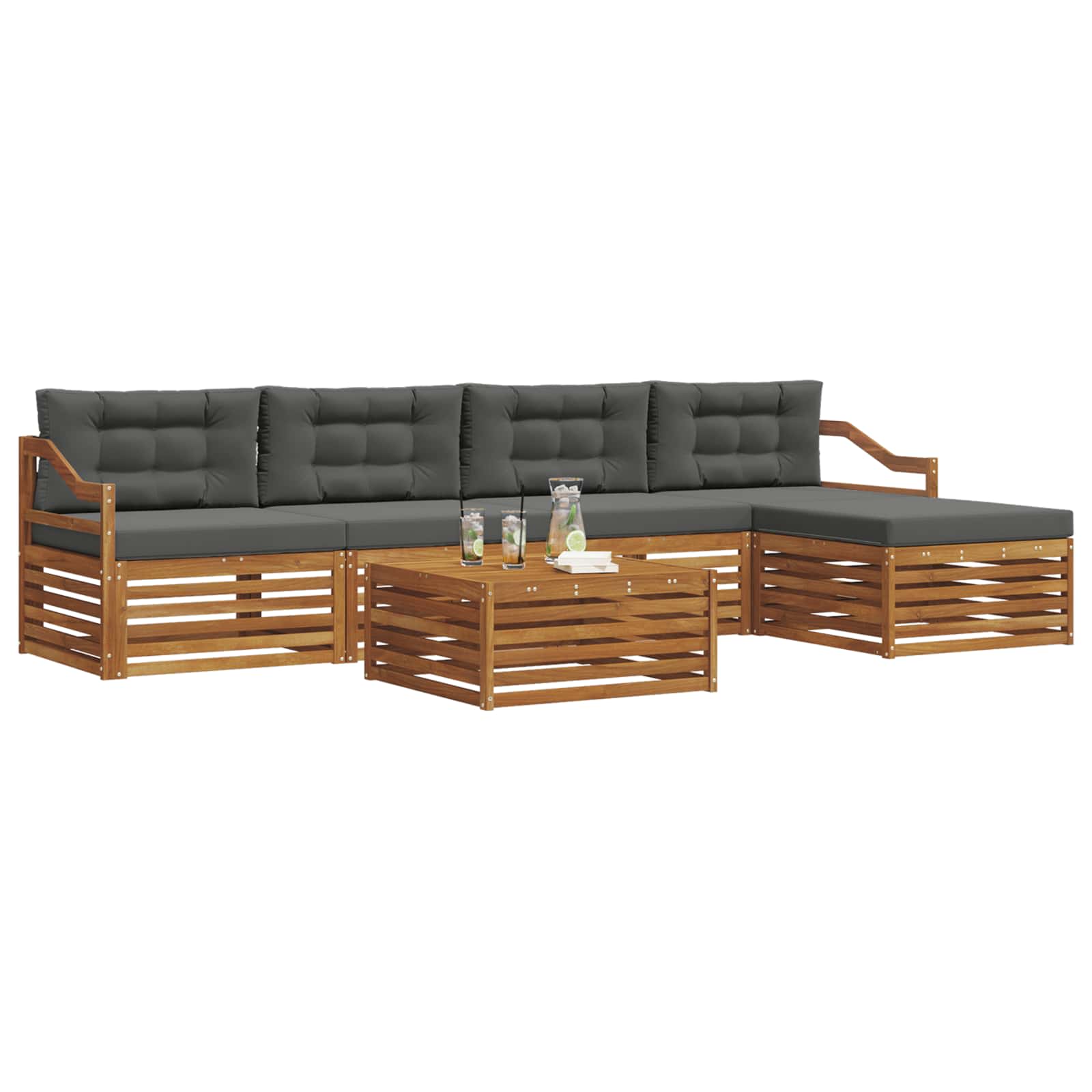 Zunanja garnitura za sedenje 6 pcs Naravna in antracitna - slika 3