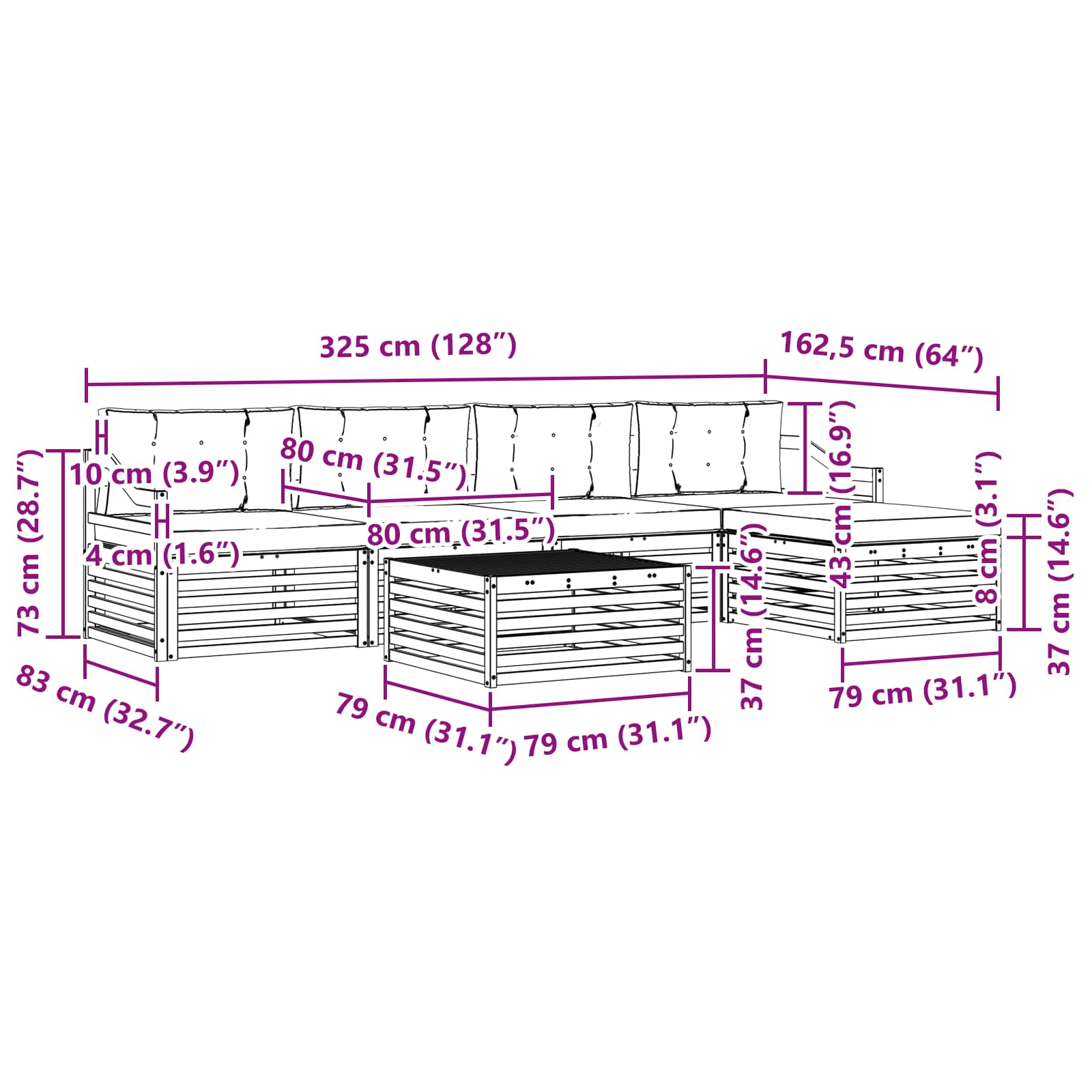 Zunanja garnitura za sedenje 6 pcs Naravna in antracitna - slika 8