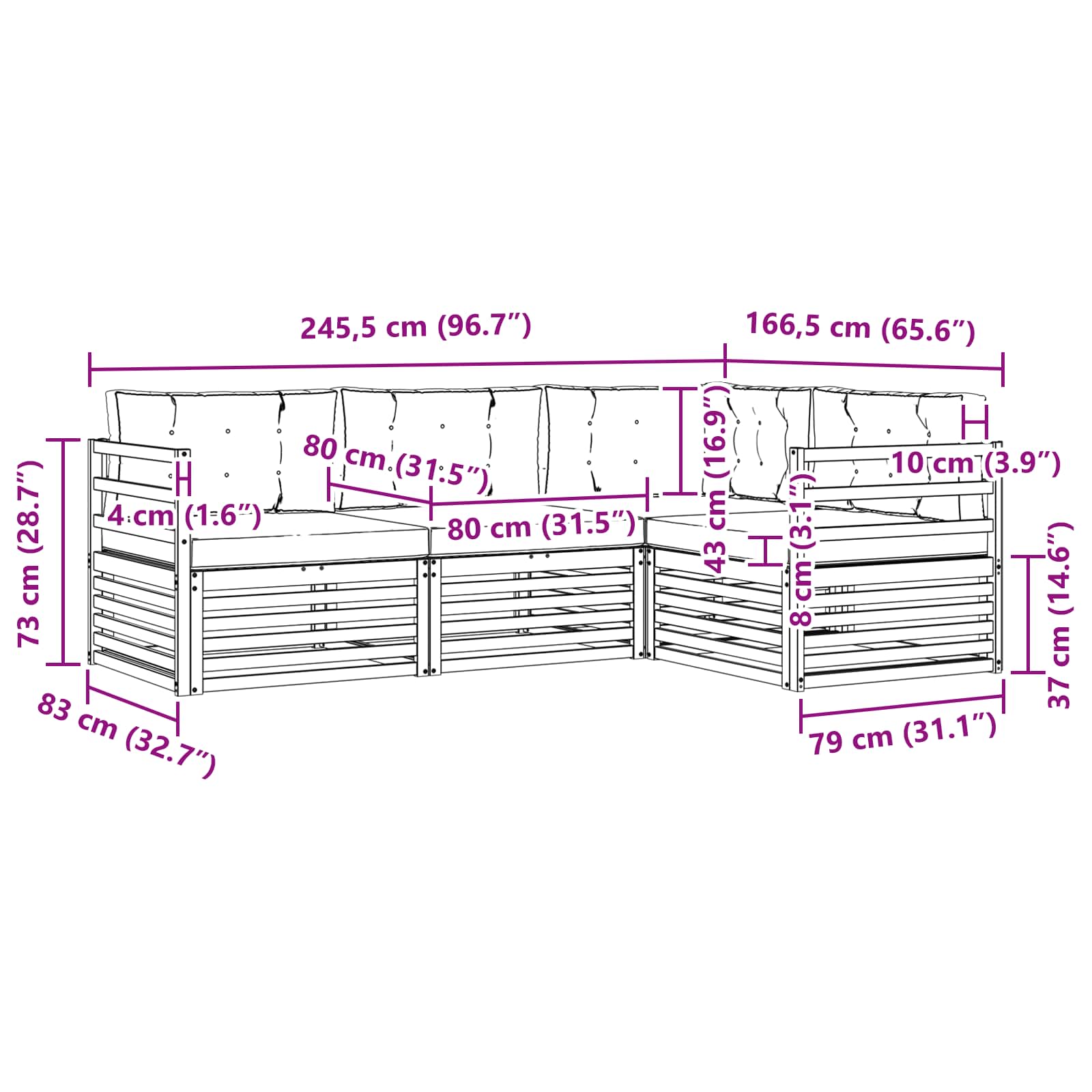 Zunanja garnitura za sedenje z blazino 4 pcs Naravna in bež - slika 7