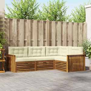 Zunanja garnitura za sedenje z blazino 4 pcs Naravna in smetana