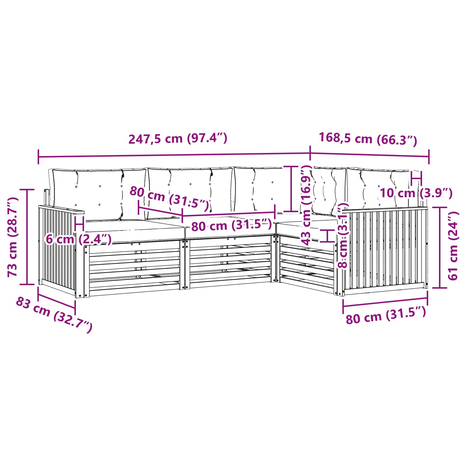 Zunanja garnitura za sedenje 4 pcs Naravna in svetlo siva - slika 7
