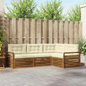 Zunanja garnitura za sedenje z blazino 4 pcs Naravna in smetana