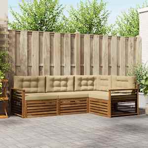 Zunanja garnitura za sedenje z blazino 4 pcs Naravna in bež