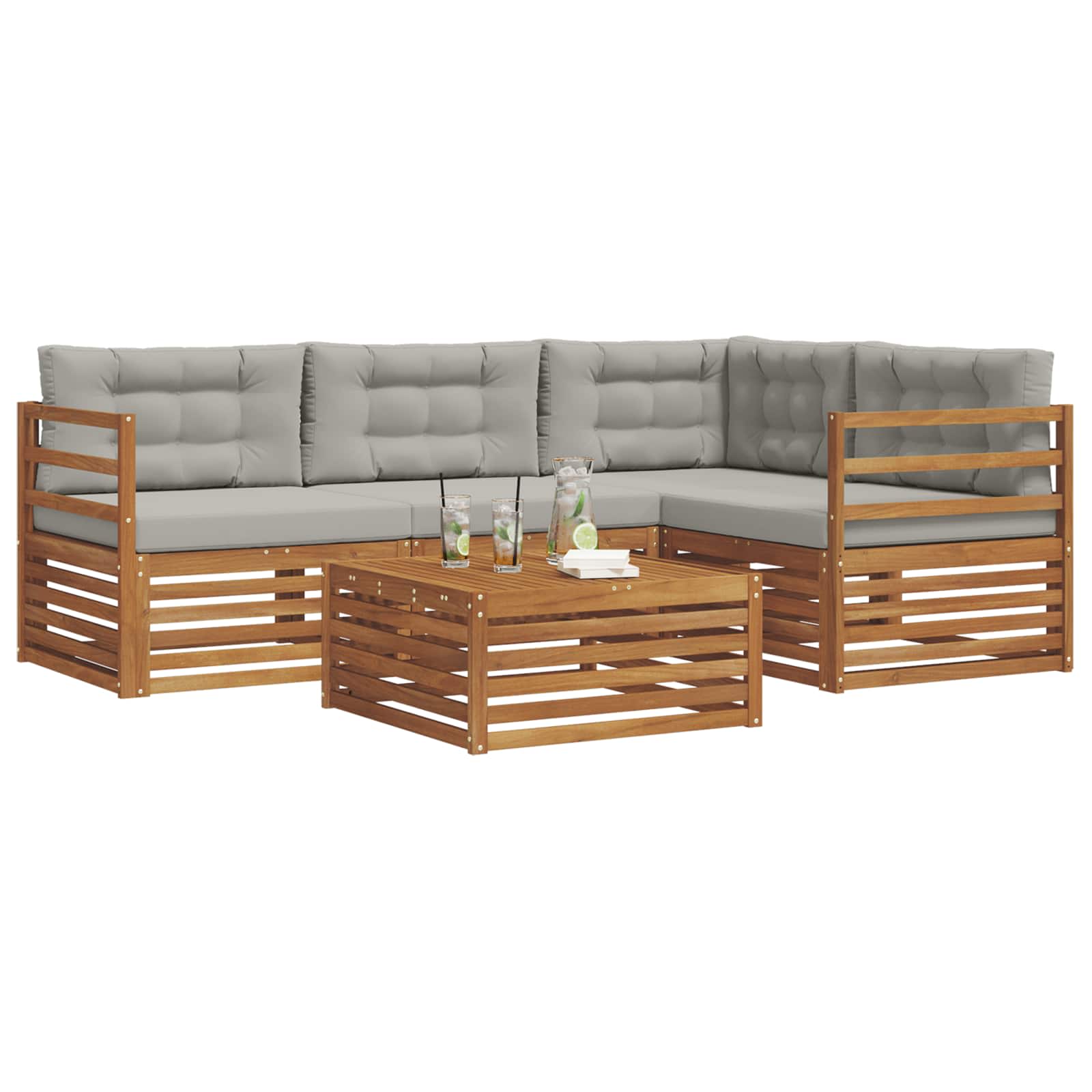 Zunanja garnitura za sedenje 5 pcs Naravna in svetlo siva - slika 3