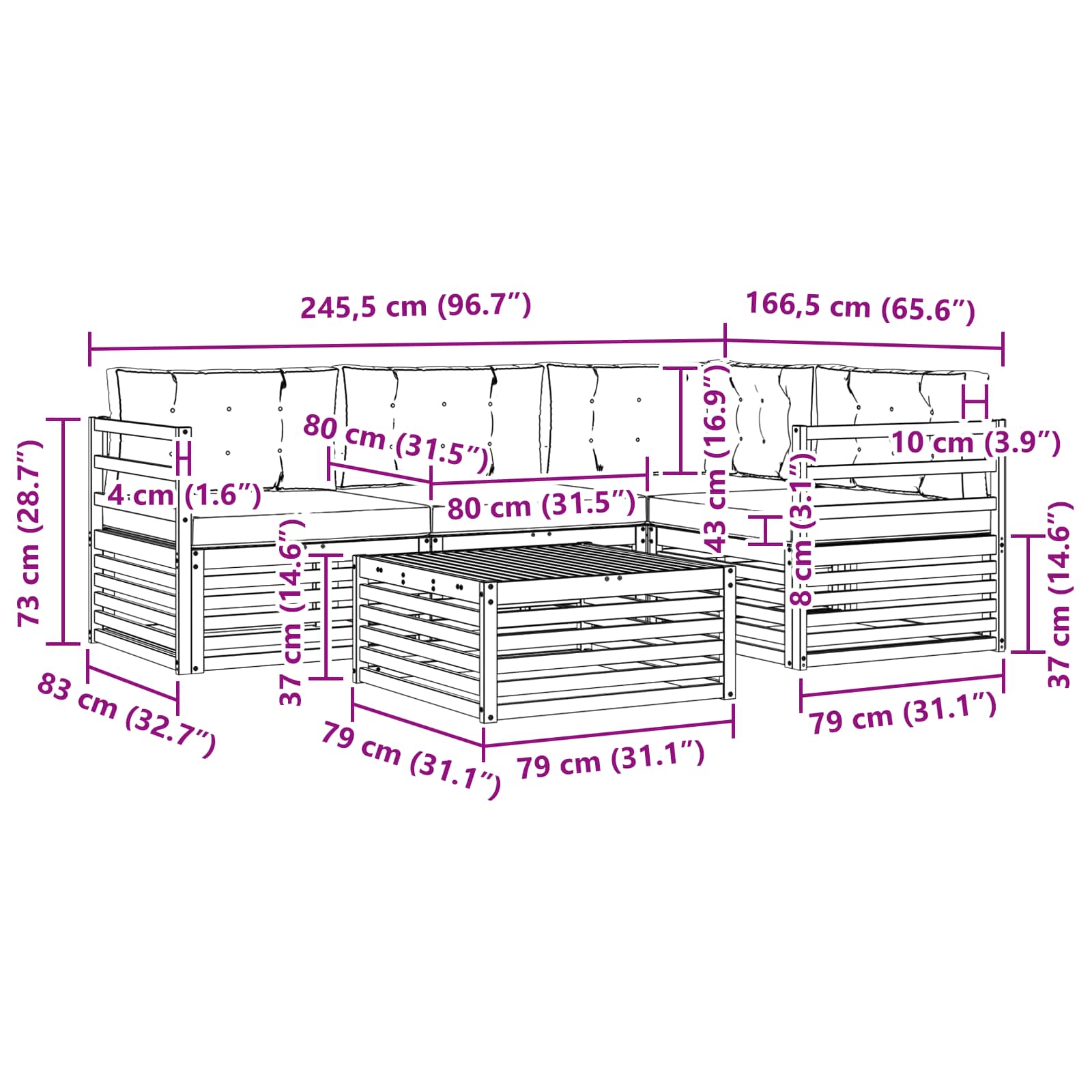 Zunanja garnitura za sedenje 5 pcs Naravna in svetlo siva - slika 8