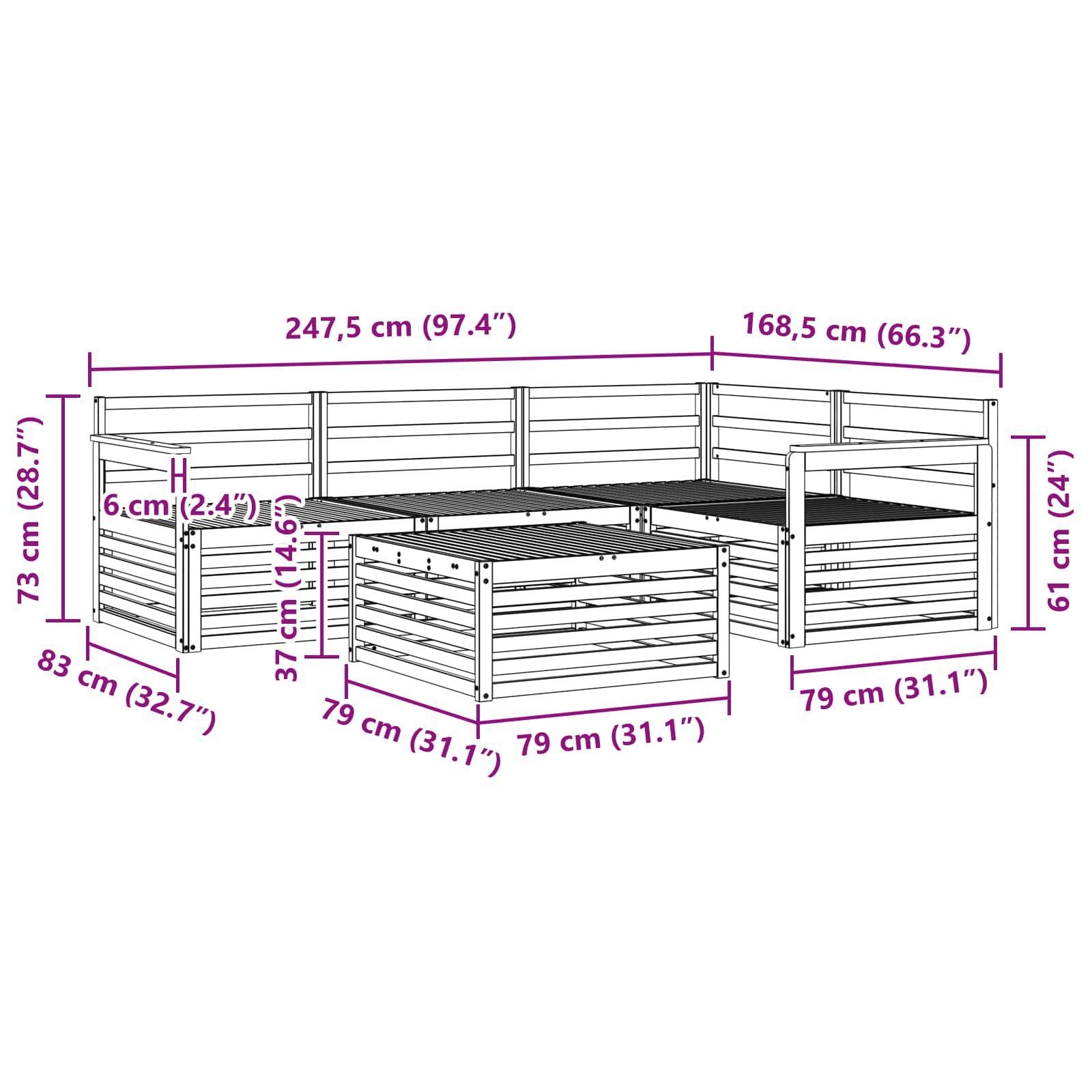 Zunanja garnitura za sedenje 5 pcs Naravna Masiven les akacije - slika 9