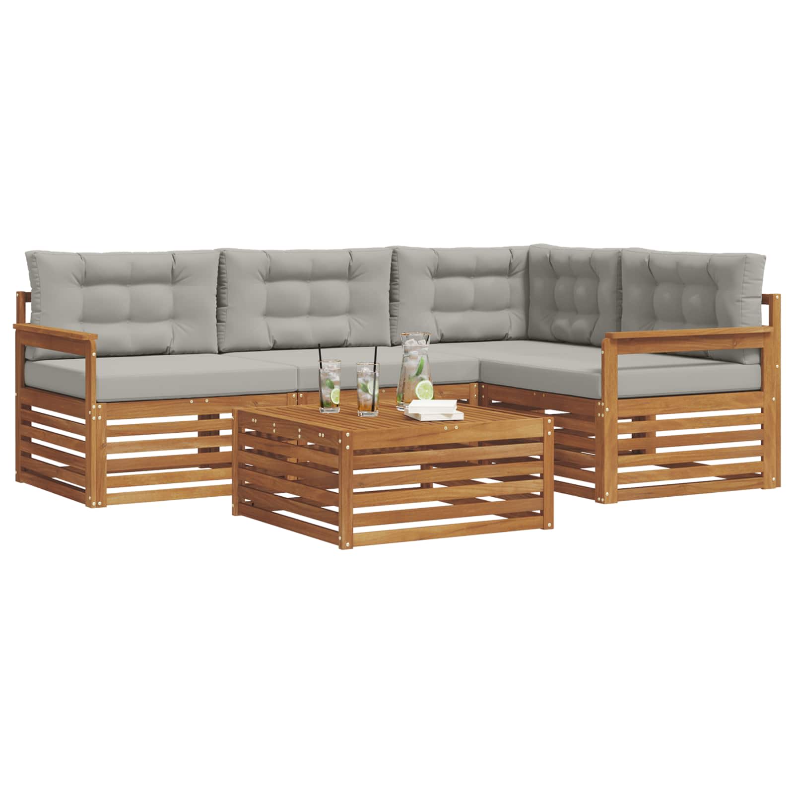 Thumbnail - vidaXL Outdoor-Sofagarnitur mit Kissen 5 pcs Natürlich und Hellgrau