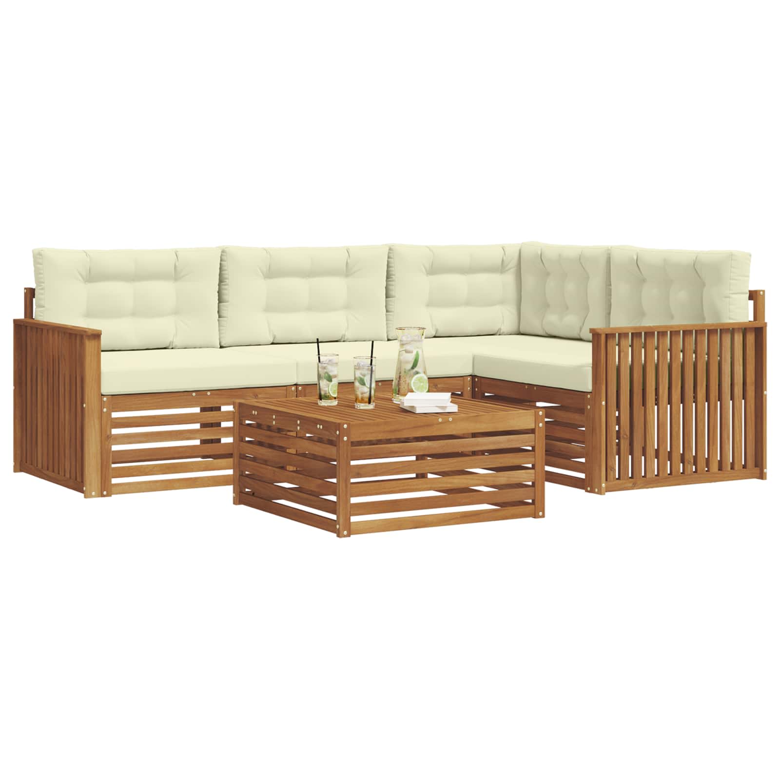 Zunanja garnitura za sedenje z blazino 5 pcs Naravna in smetana - slika 3