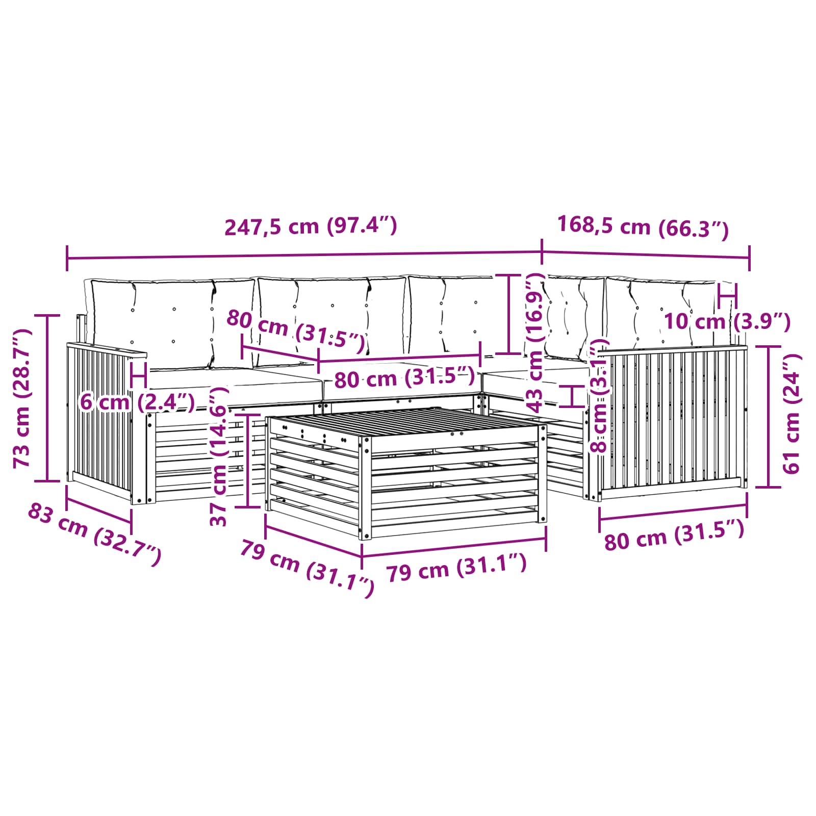 Zunanja garnitura za sedenje z blazino 5 pcs Naravna in smetana - slika 8