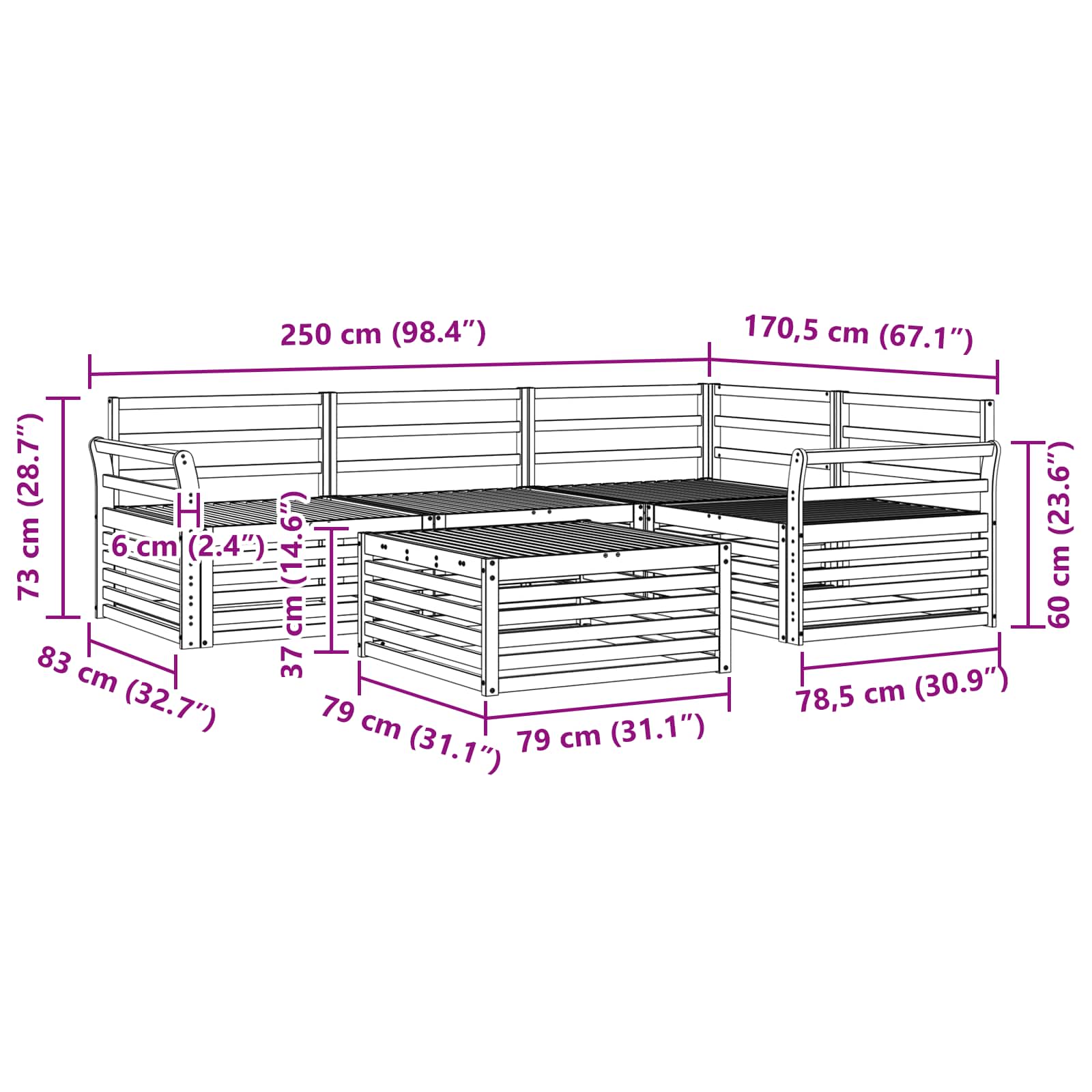 Zunanja garnitura za sedenje 5 pcs Naravna Masiven les akacije - slika 9