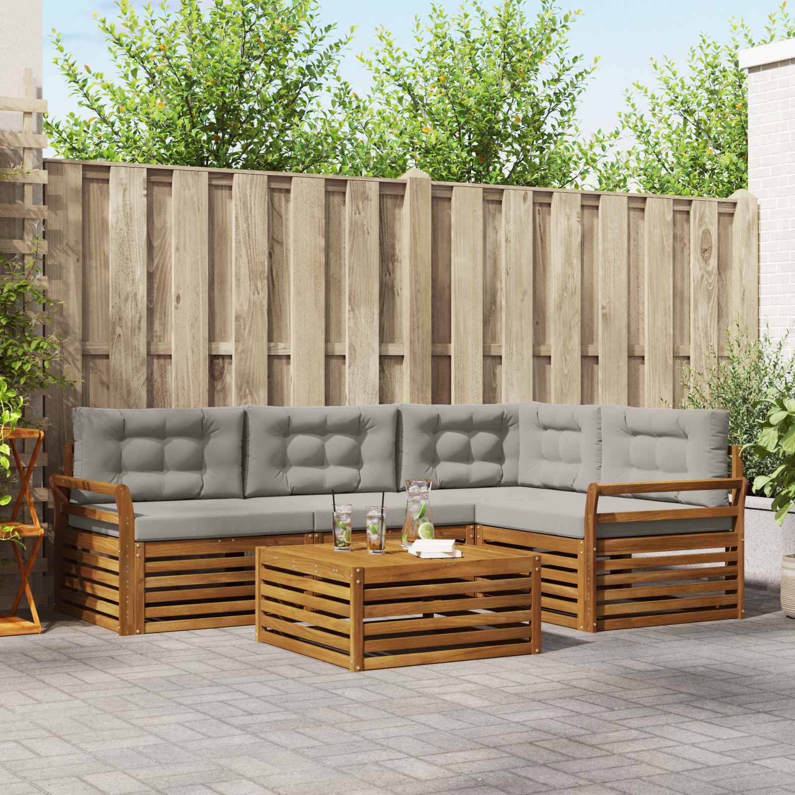 Zunanja garnitura za sedenje 5 pcs Naravna in svetlo siva