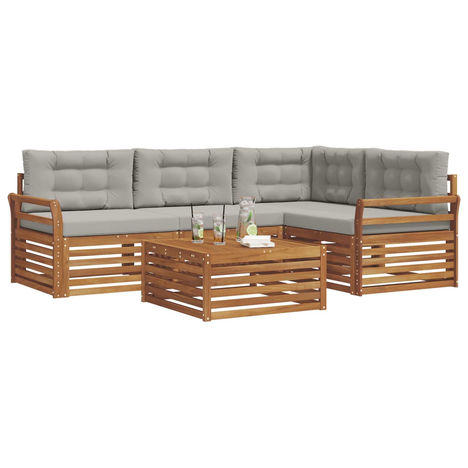 Zunanja garnitura za sedenje 5 pcs Naravna in svetlo siva - slika 3