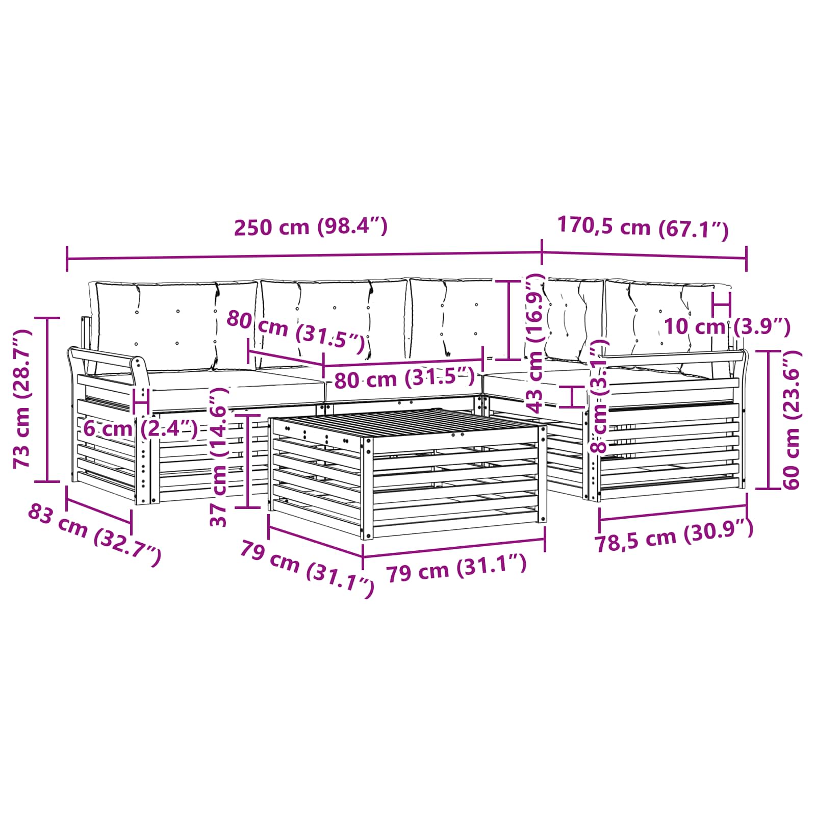 Zunanja garnitura za sedenje 5 pcs Naravna in svetlo siva - slika 8