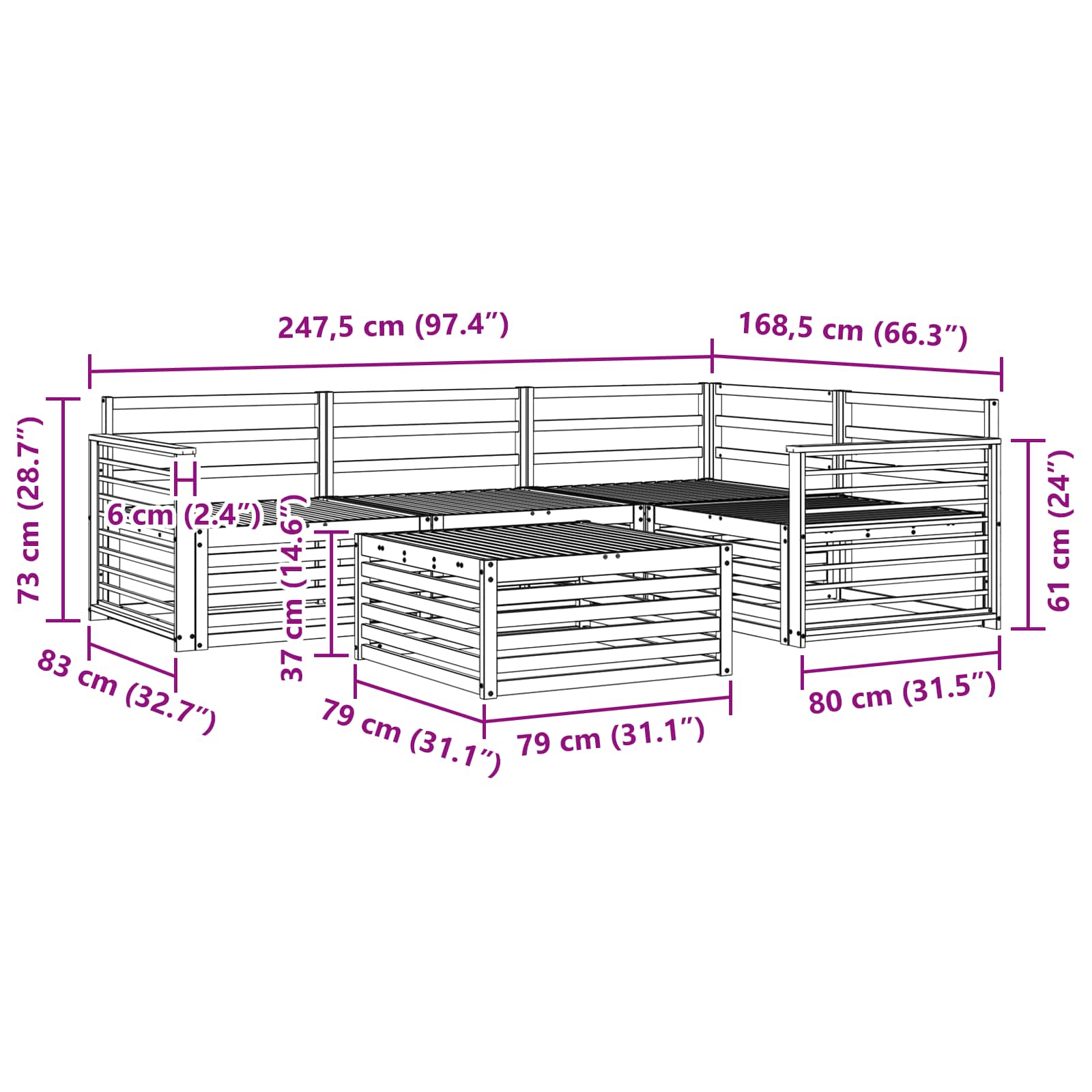 Zunanja garnitura za sedenje 5 pcs Naravna Masiven les akacije - slika 9