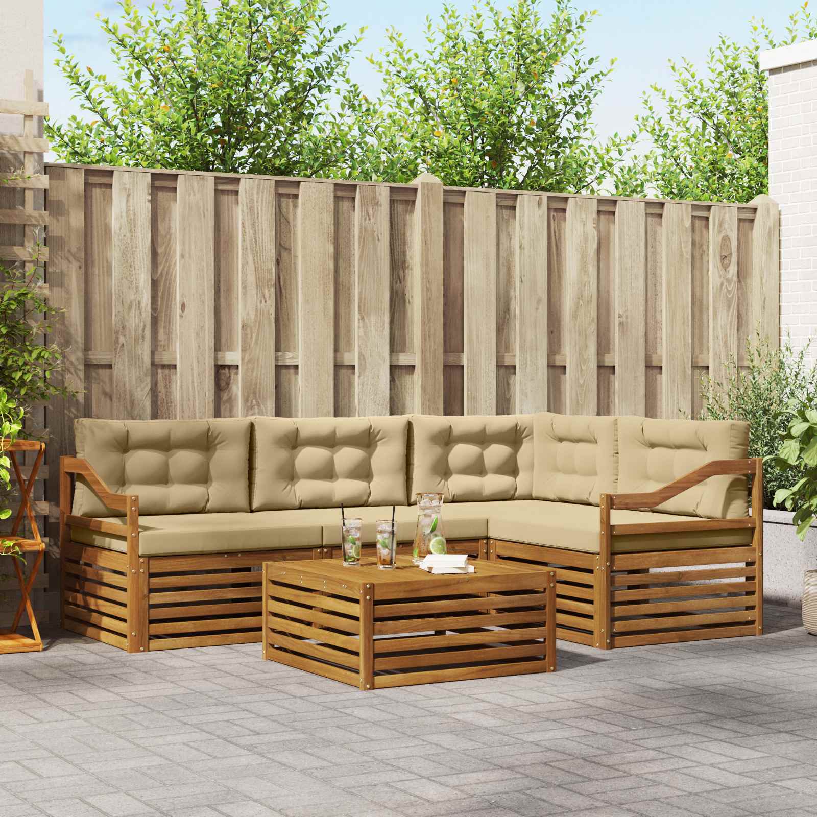 Zunanja garnitura za sedenje z blazino 5 pcs Naravna in bež