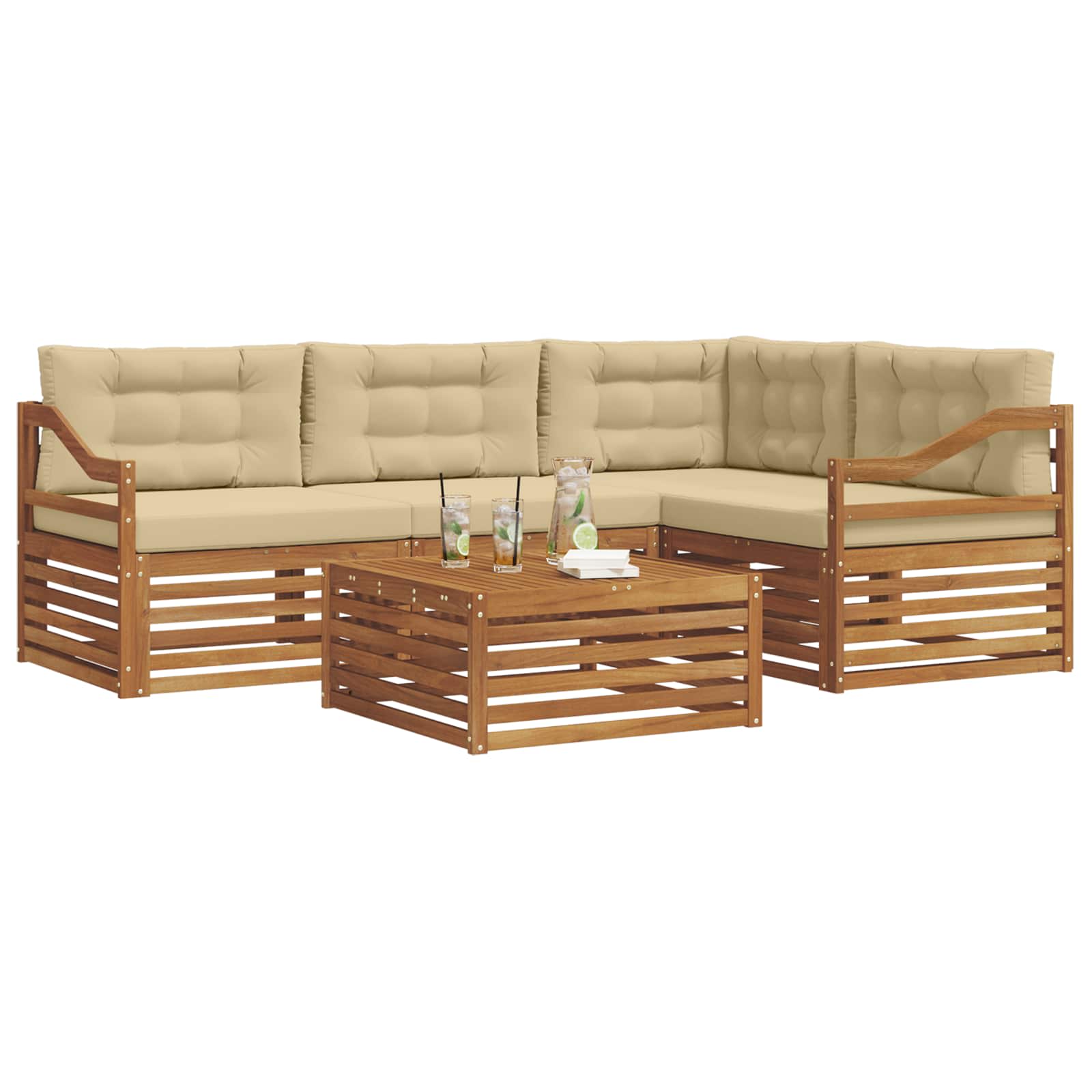 Zunanja garnitura za sedenje z blazino 5 pcs Naravna in bež - slika 3