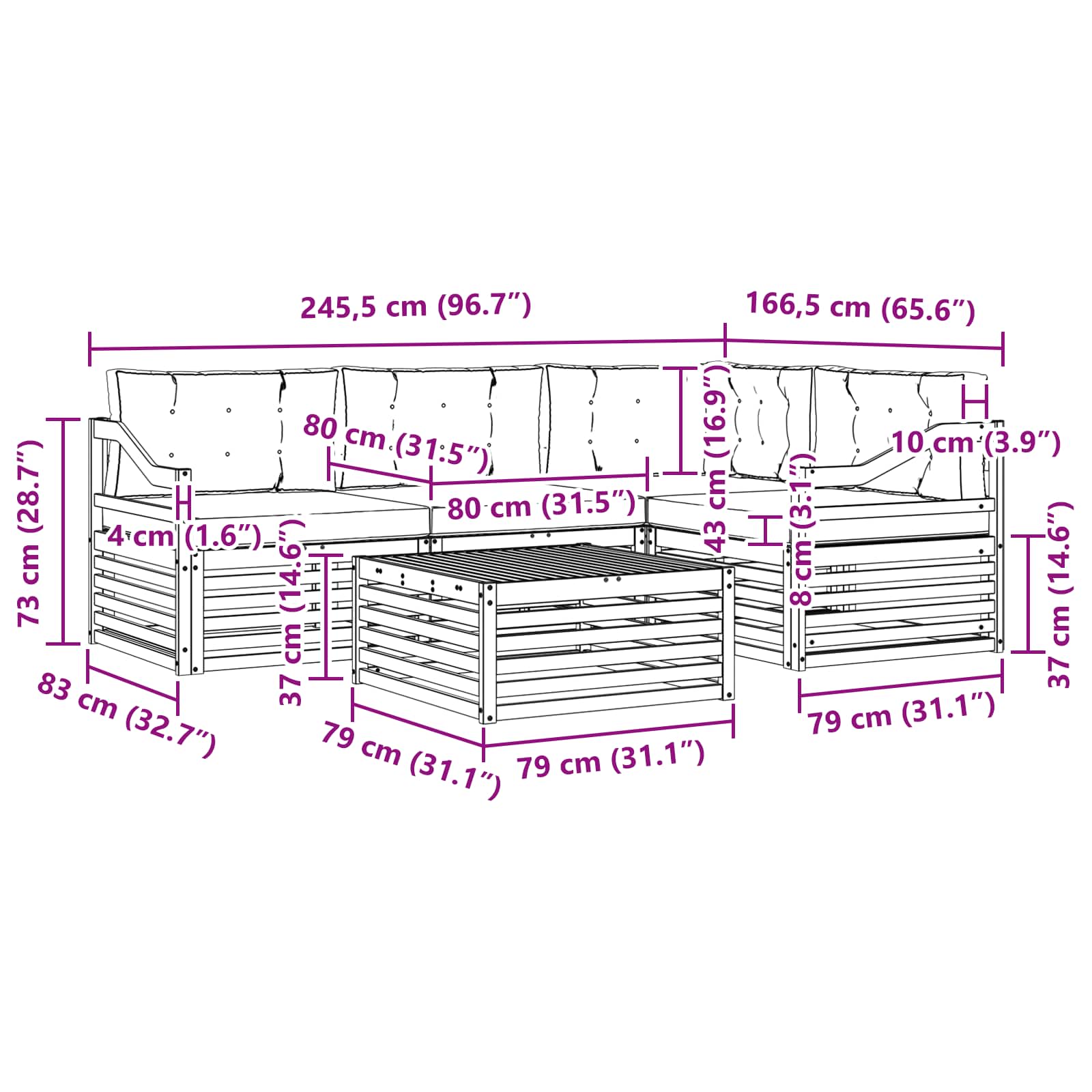 Zunanja garnitura za sedenje z blazino 5 pcs Naravna in bež - slika 8
