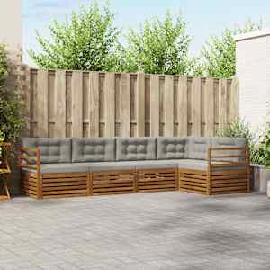 Zunanja garnitura za sedenje 5 pcs Naravna in svetlo siva