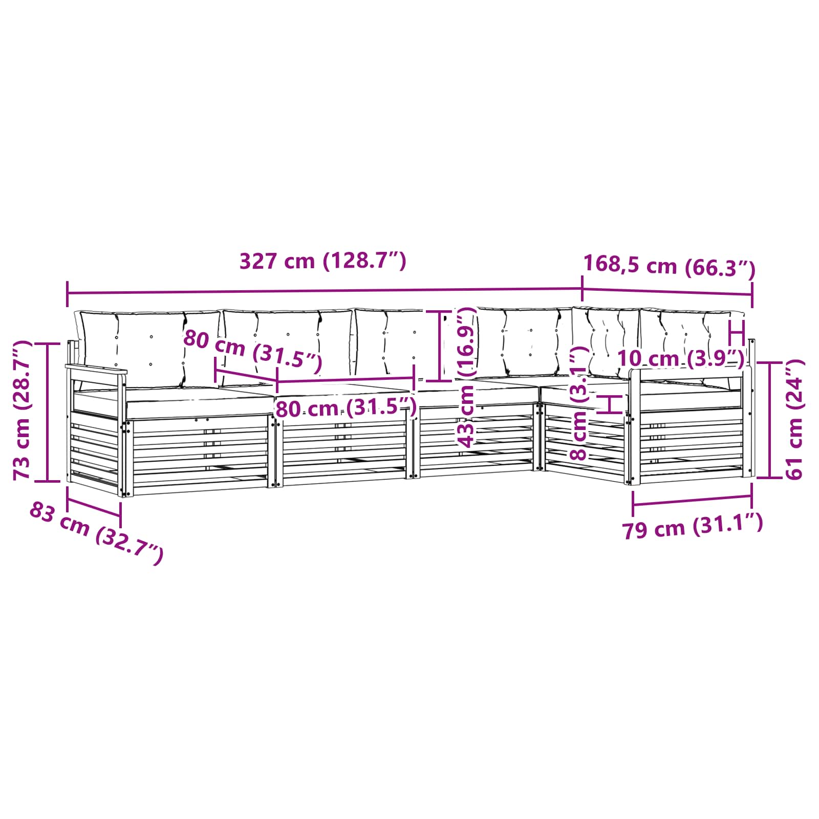 Zunanja garnitura za sedenje z blazino 5 pcs Naravna in smetana - slika 8