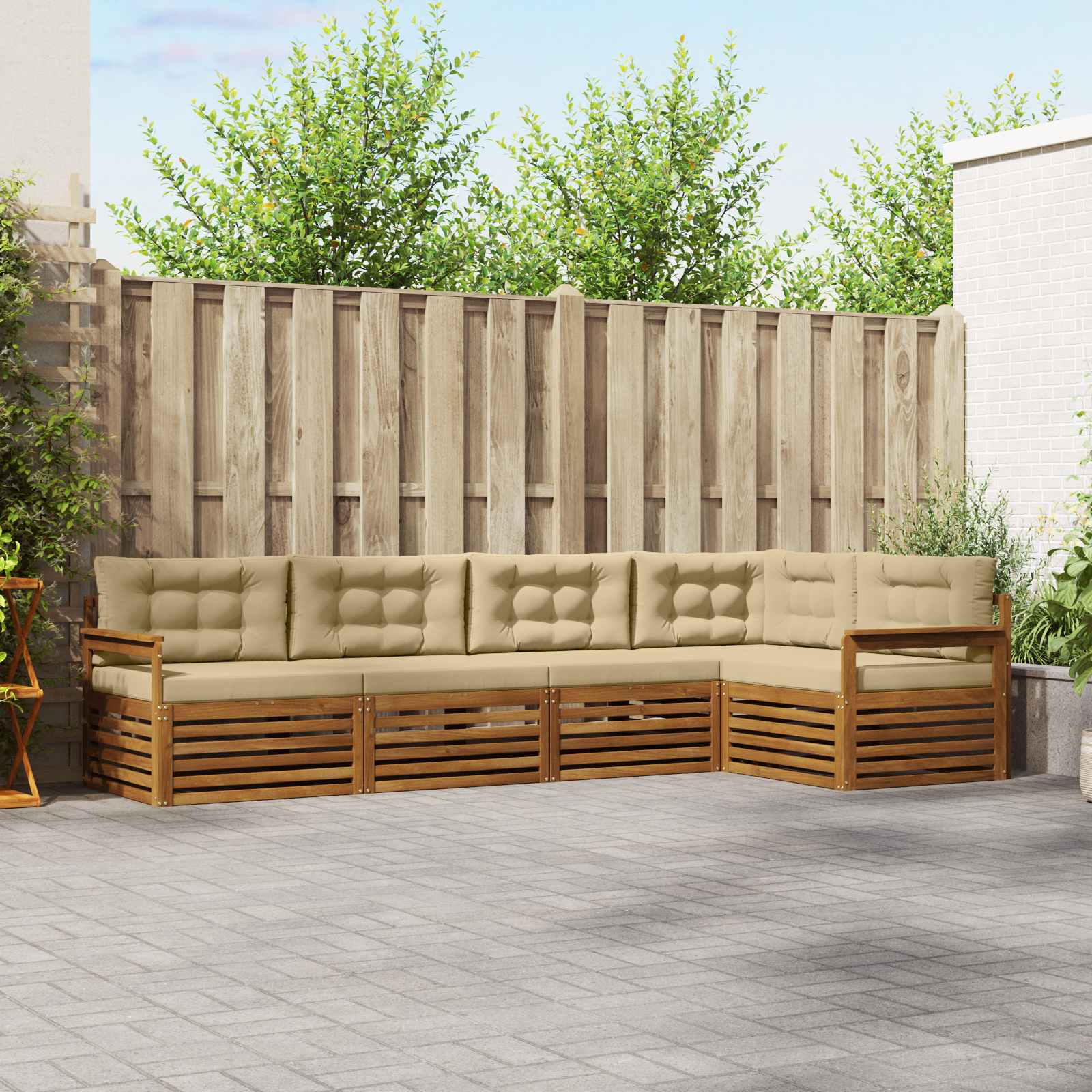 vidaXL Outdoor-Sofagarnitur mit Kissen 5 pcs Natur und Beige
