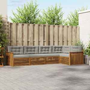 Zunanja garnitura za sedenje 5 pcs Naravna in svetlo siva