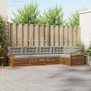 Zunanja garnitura za sedenje 5 pcs Naravna in svetlo siva