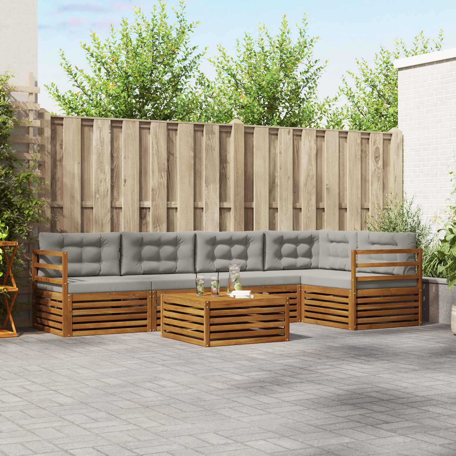 Zunanja garnitura za sedenje 6 pcs Naravna in svetlo siva