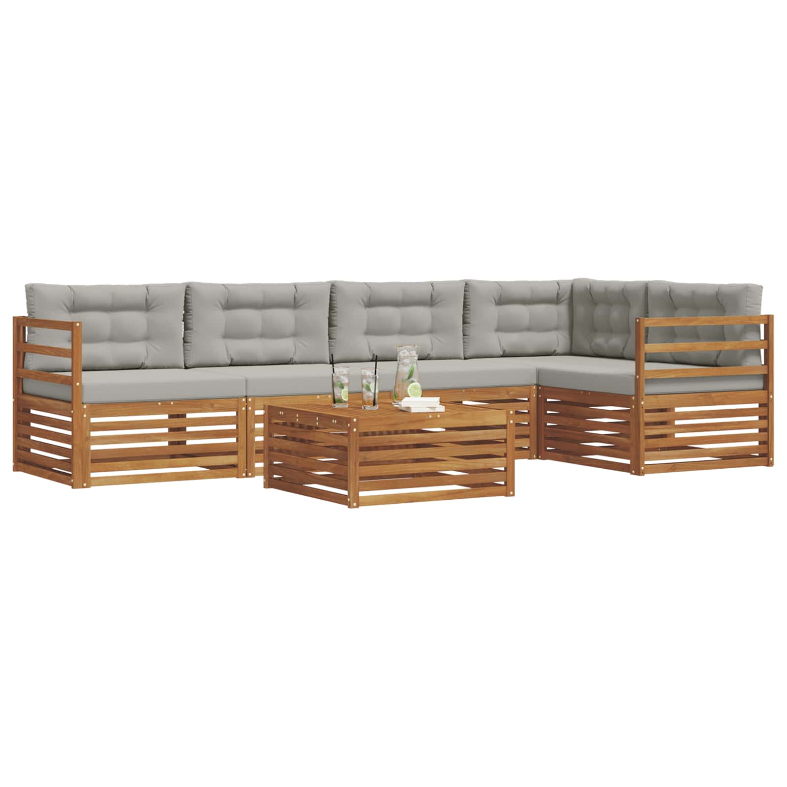 Zunanja garnitura za sedenje 6 pcs Naravna in svetlo siva - slika 3