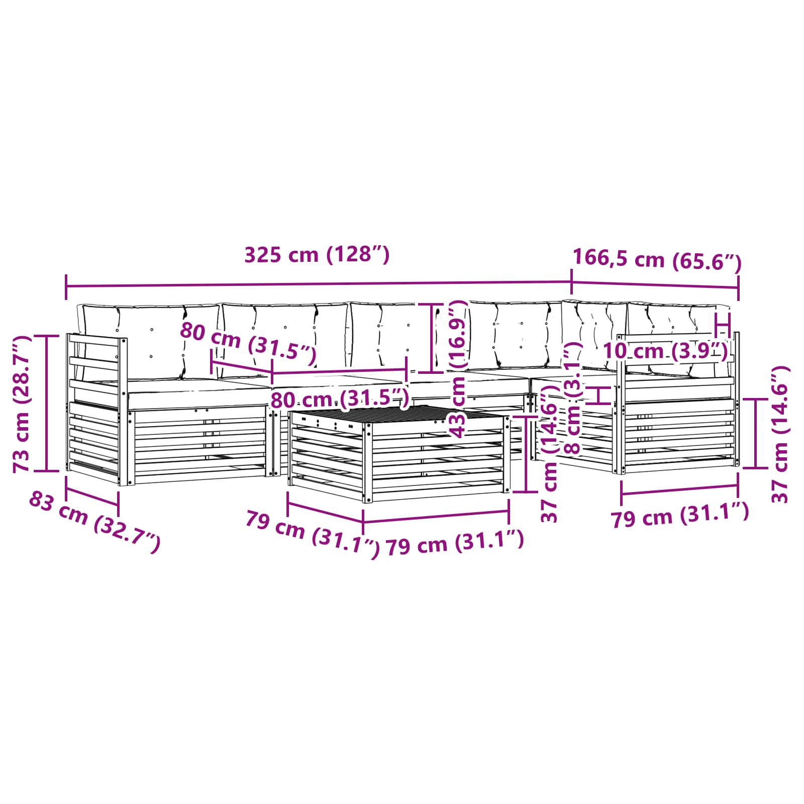 Zunanja garnitura za sedenje 6 pcs Naravna in svetlo siva - slika 9