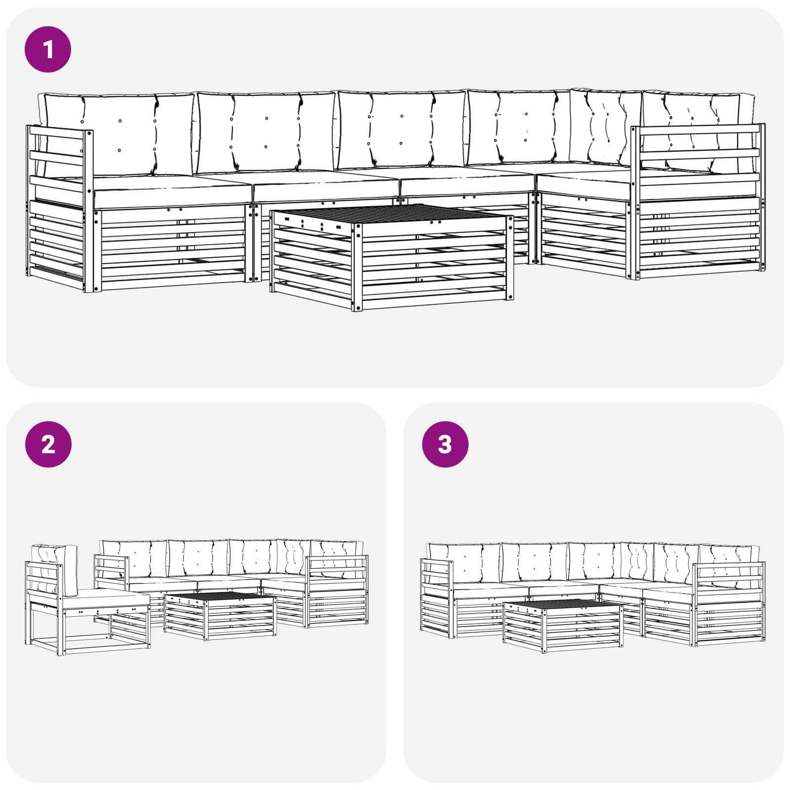 Zunanja garnitura za sedenje 6 pcs Naravna in svetlo siva - slika 8