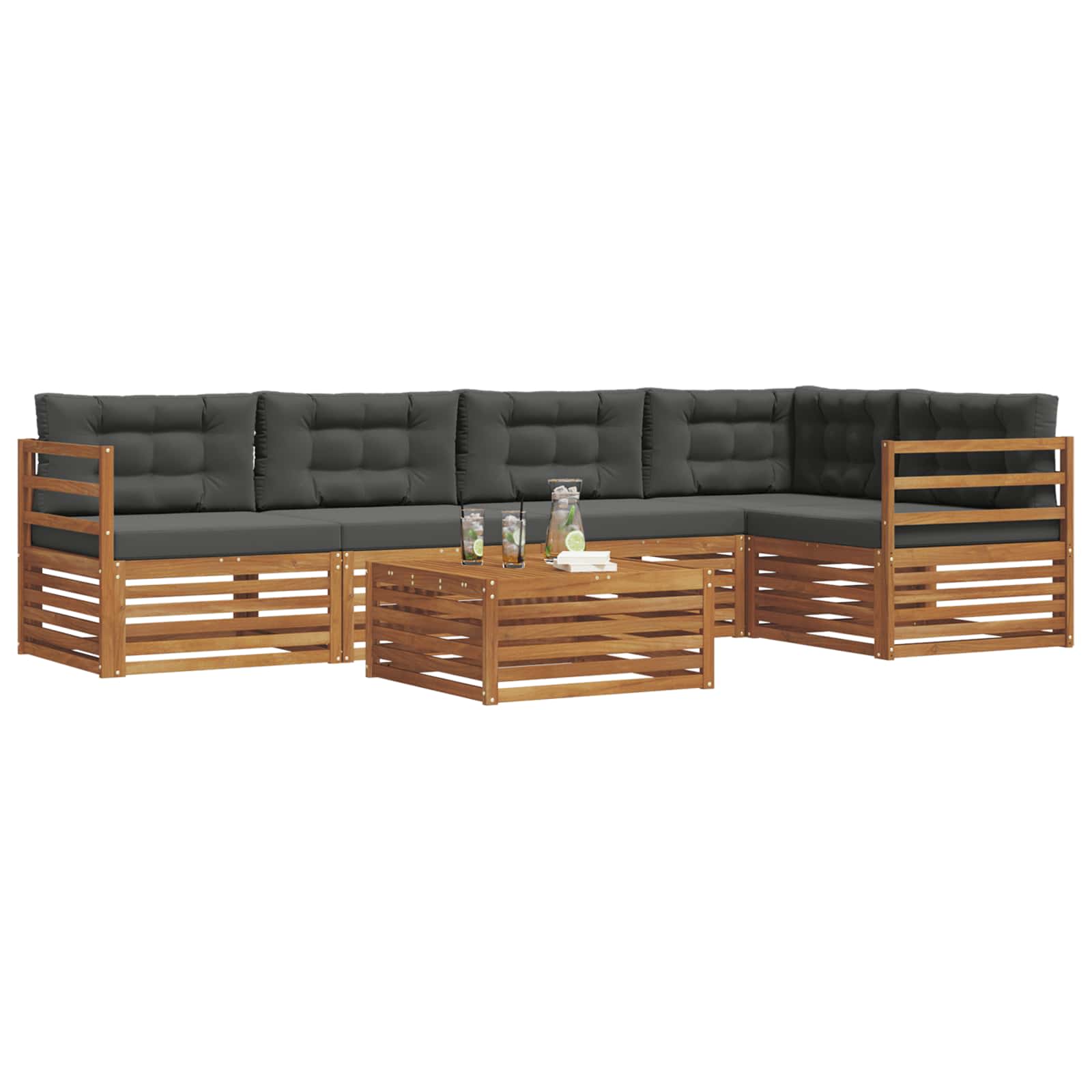 Thumbnail - vidaXL Outdoor-Sofagarnitur mit Kissen 6 pcs Natur und Anthrazit