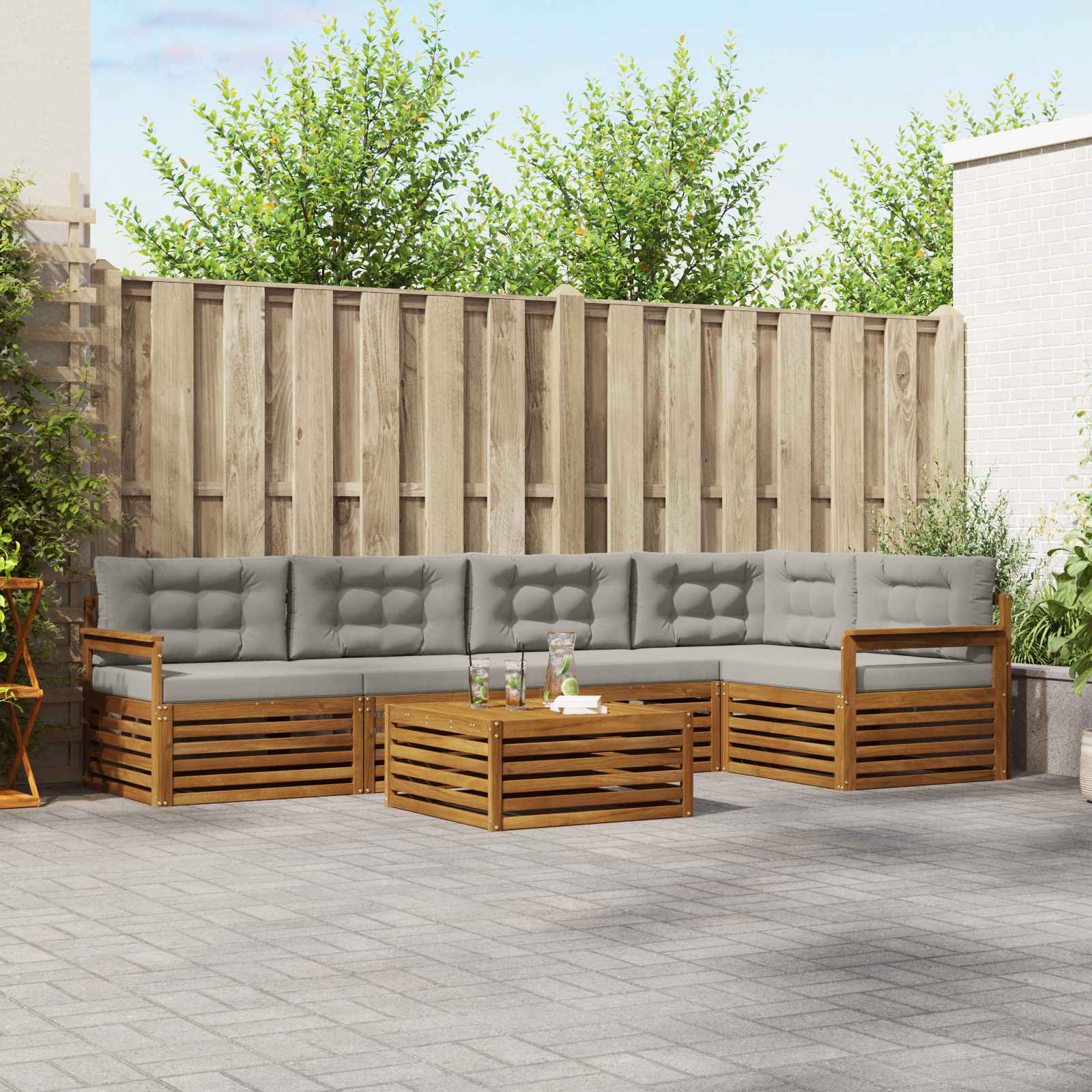 vidaXL Outdoor-Sofagarnitur mit Kissen 6 pcs Natürlich und Hellgrau